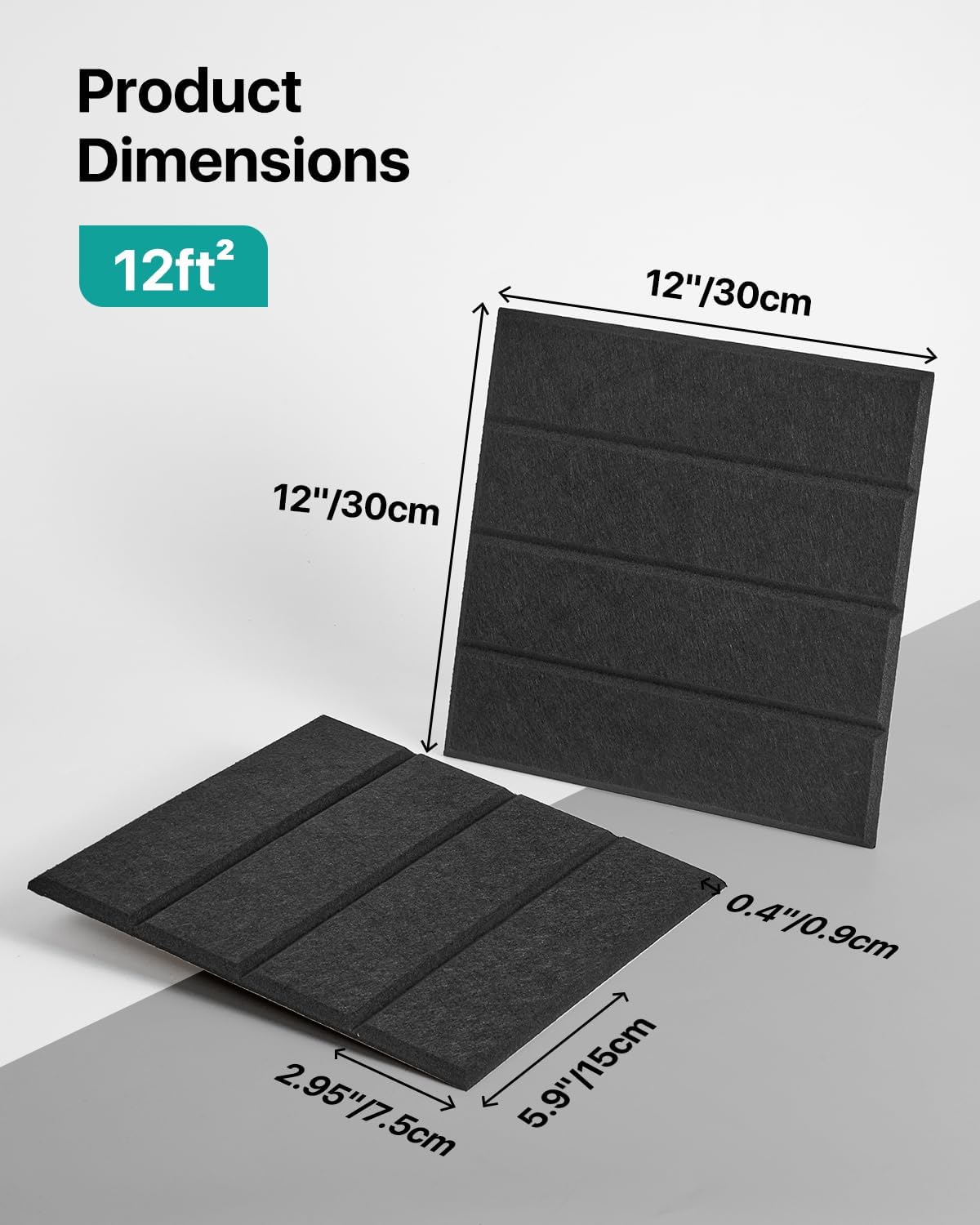 12 Pack Sound Proof Foam Panels for Walls, Self-Adhesive Acoustic Panels Sound Absorbing, 12" X 12" X 0.4" High Density Soundproof Wall Panels Tiles for Door, Ceiling, Home Office, Black