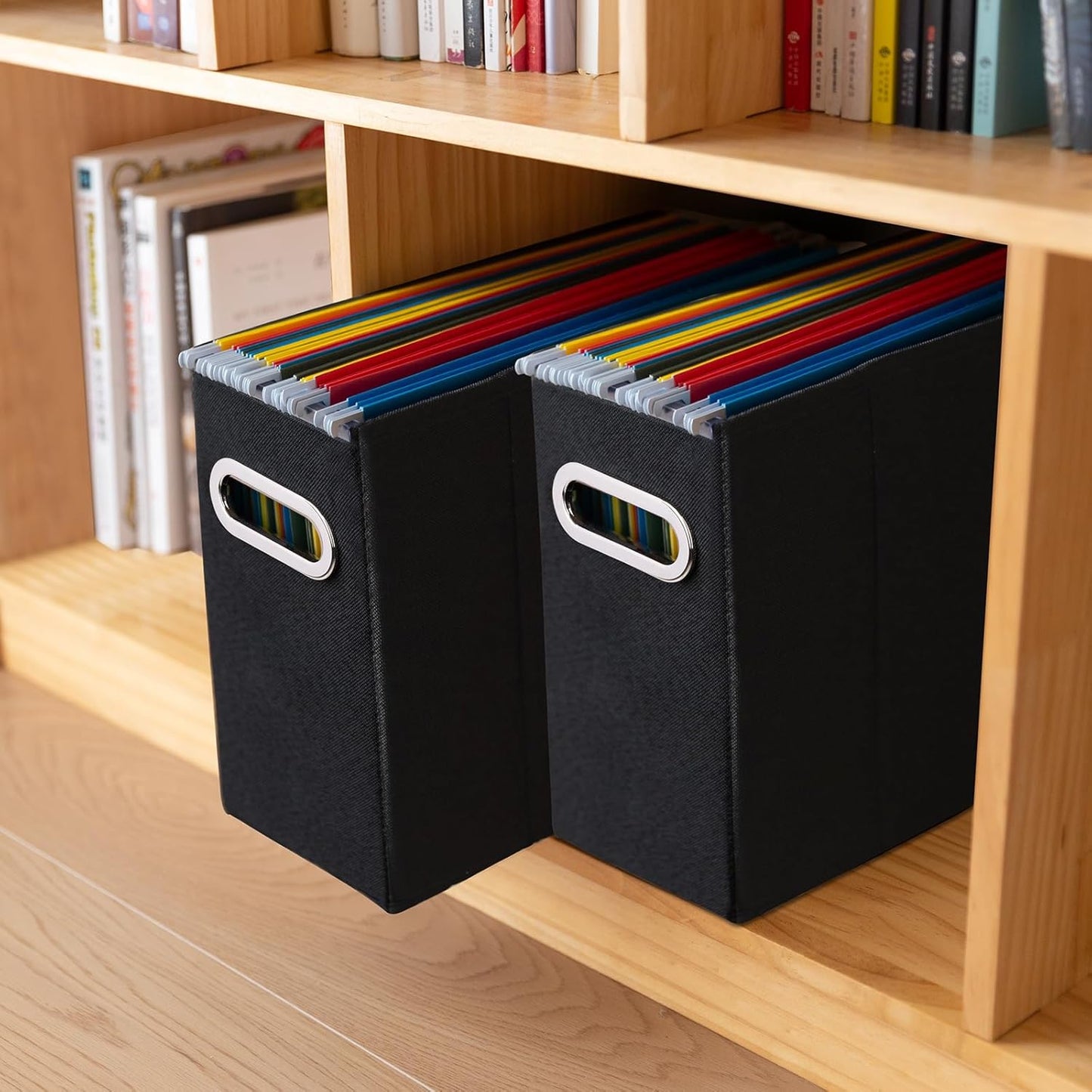 8 Packs Letter Size File Organizer, File Folders Organizer, Fabric Storage Box, Collapsible Paper Organizer with Metal Handle, Smooth PVC Rails, Only Box (Black)