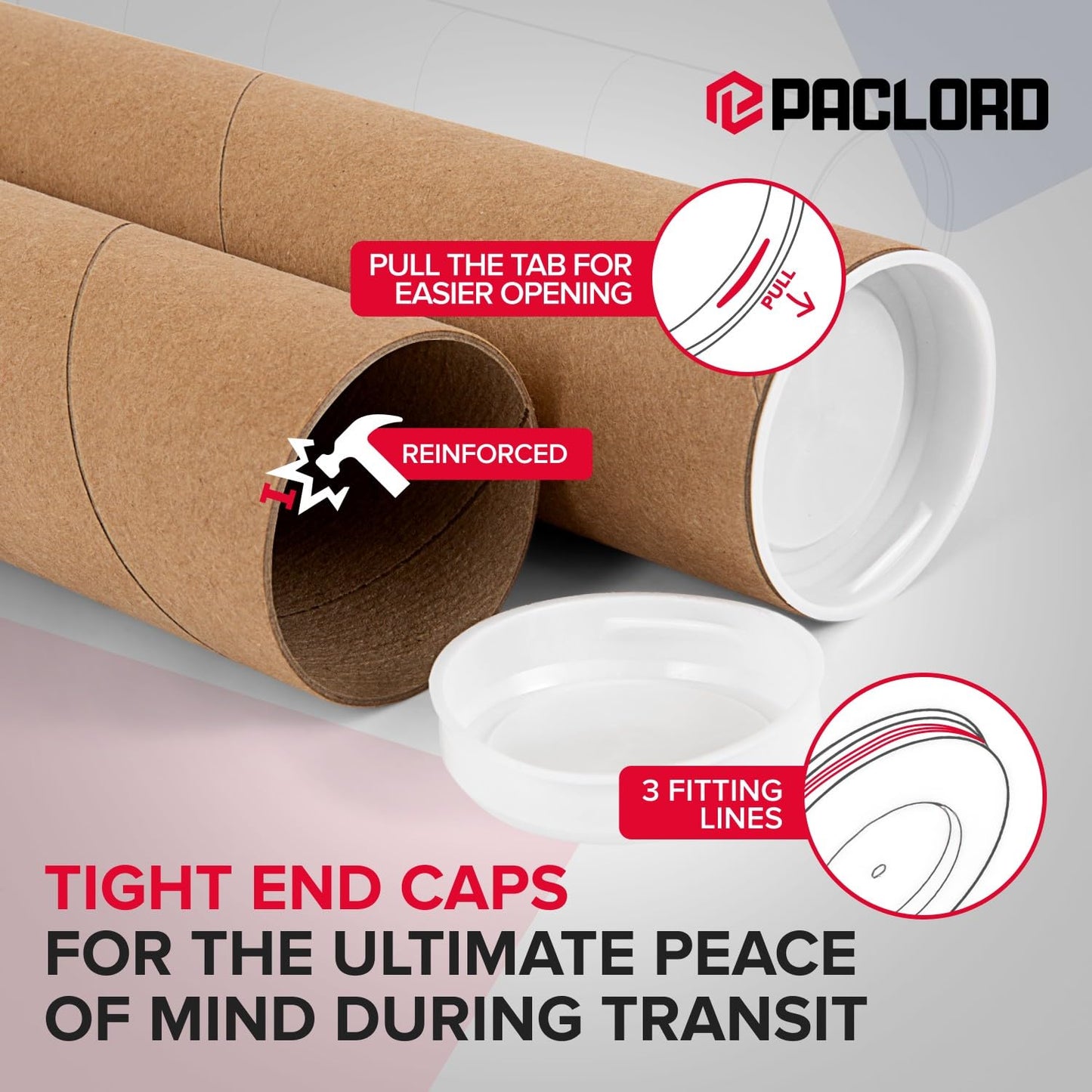 2" x 36" Heavy-Duty Reinforced Cardboard Mailing Tube, Pack of 4 Tubes with 8 Caps – Secure USPS Approved – Great for Shipping and Storing of Prints, Artwork, Posters or Documents