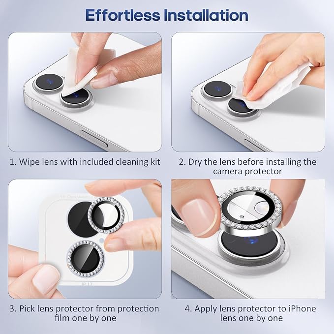 for iPhone 17 Camera Lens Protector Bling, Individual Diamond Metal Ring - Image 7