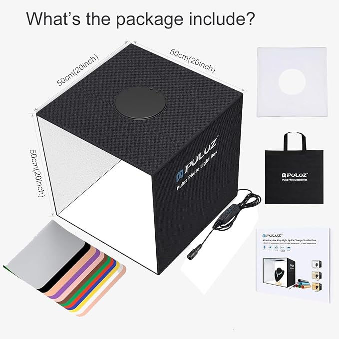 20"/50cm Light Box, PULUZ Large Photo Studio Shooting Tent 200 LED Light CRI≥90 - Image 9