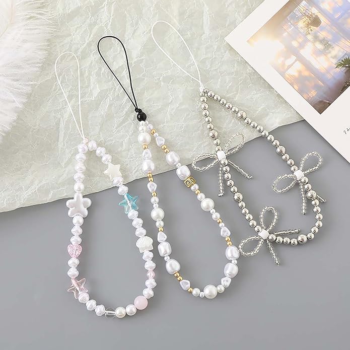 Beaded Phone Charm Lanyard Strap Girly Style Fixed Beads Pearl Lanyards - Image 6