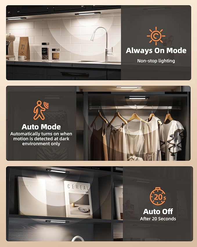 EZVALO Under Cabinet Lighting, Wireless Closet Lights, 50 LED Rechargeable - Image 9