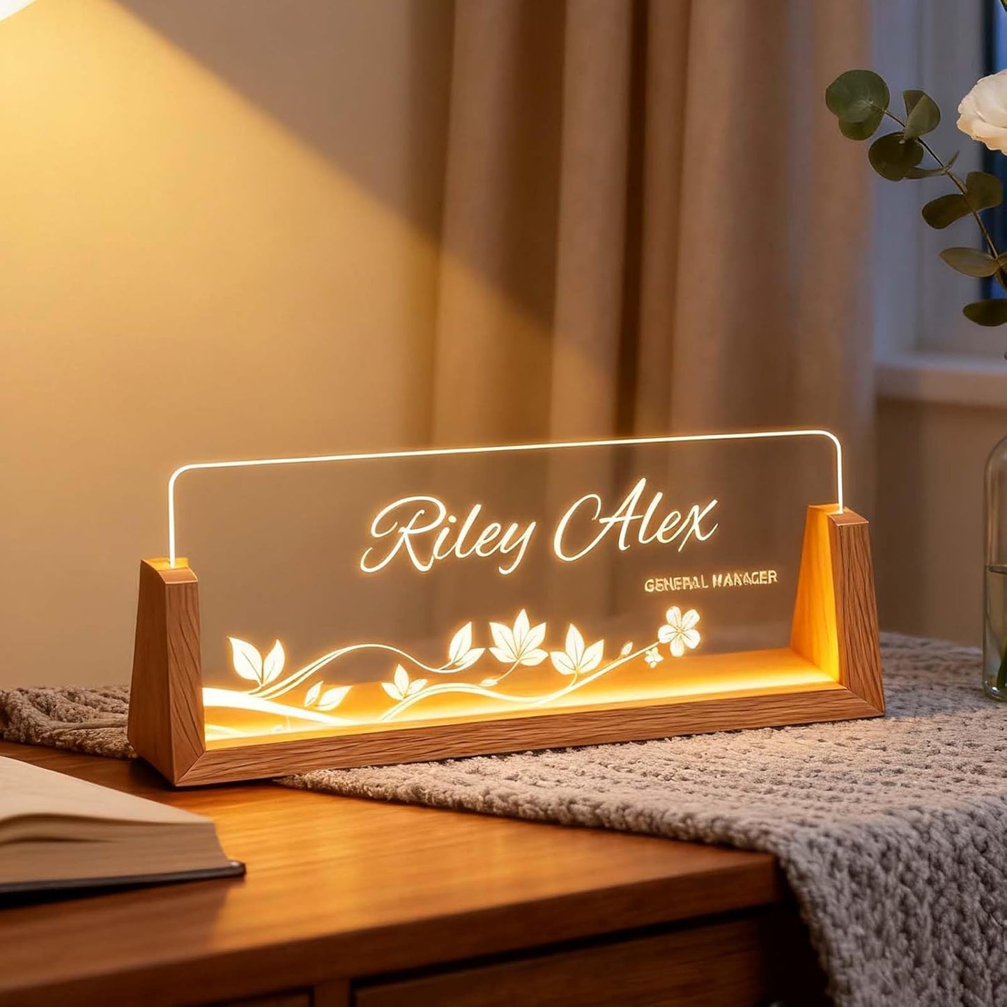 Personalized Light Up Name Plate for Desk, Custom Office Sign for Employees Professionals, Corporate Appreciation Gifts, Contemporary Desk Decor