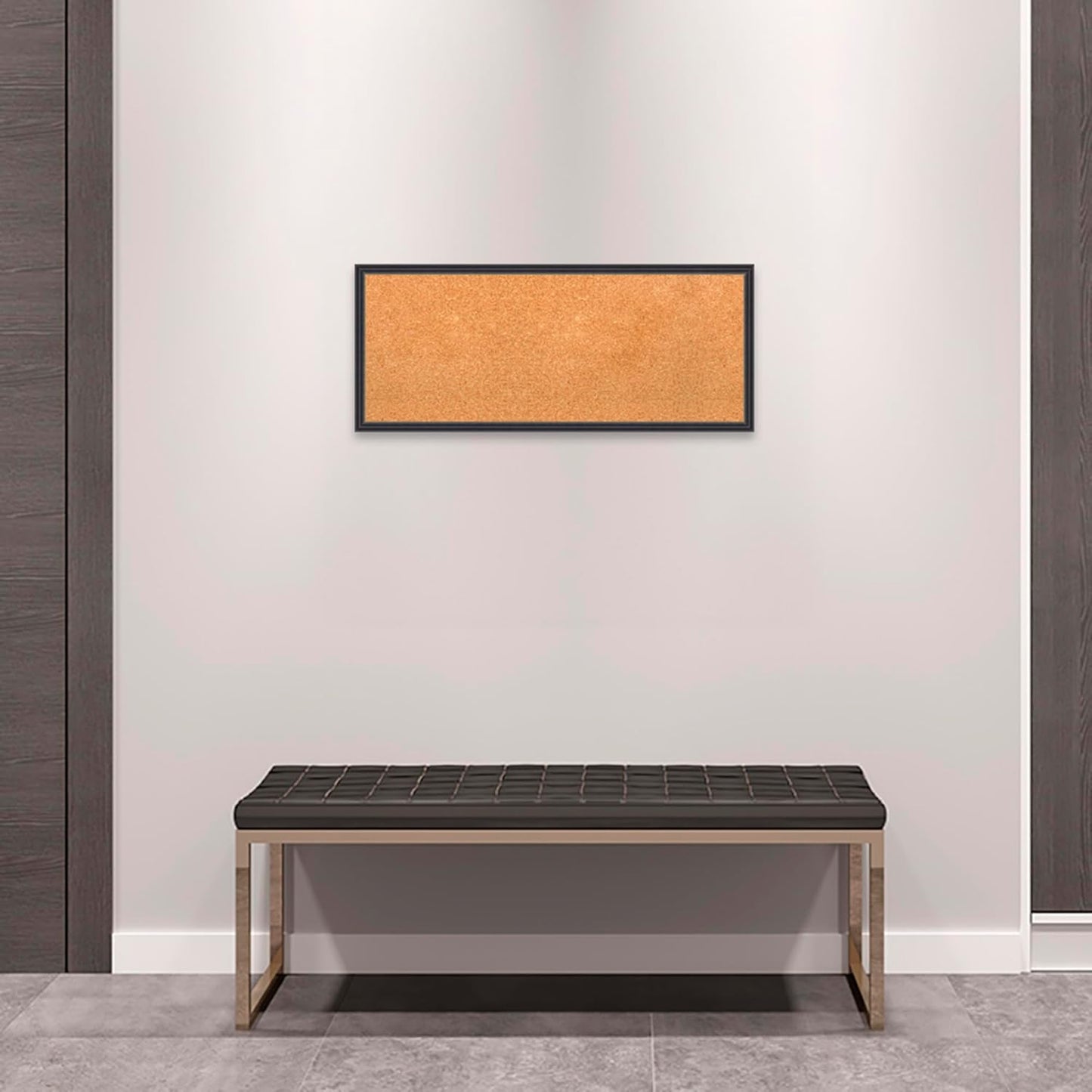 Amanti Art Natural Cork Board for Wall, 13x31 Vision Board with Black Wood Frame, Medium Corkboard Office Decor for Home Organization, Traditional Corkboard Pinboard to display items for home