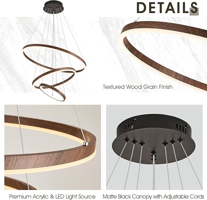 3 Ring Chandelier Modern LED Pendant Light - Image 7