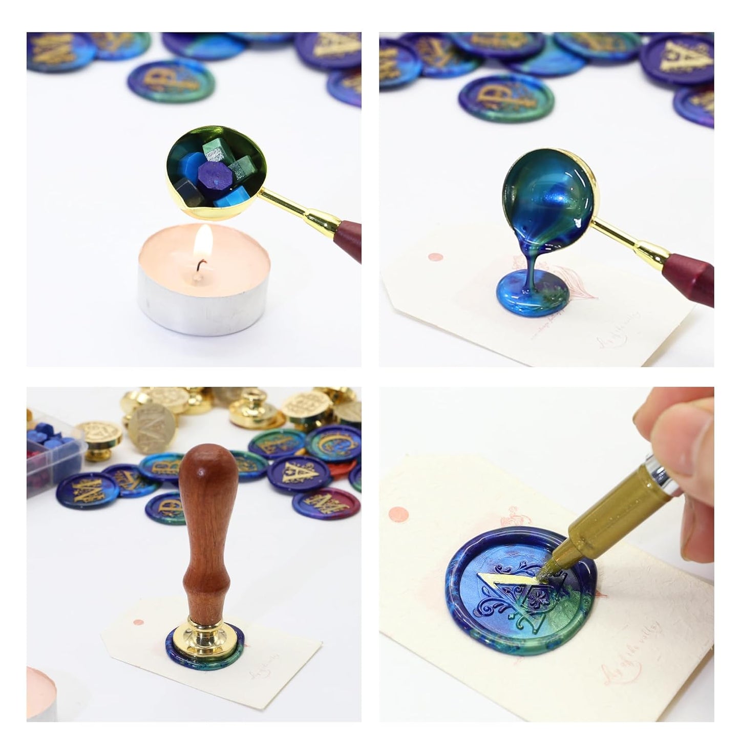 SWANGSA Initial Alphabet A-Z Wax Seal Kit with 624pcs Sealing Wax Beads, Furnace and Pen for Wedding Invitations Cards & Envelope