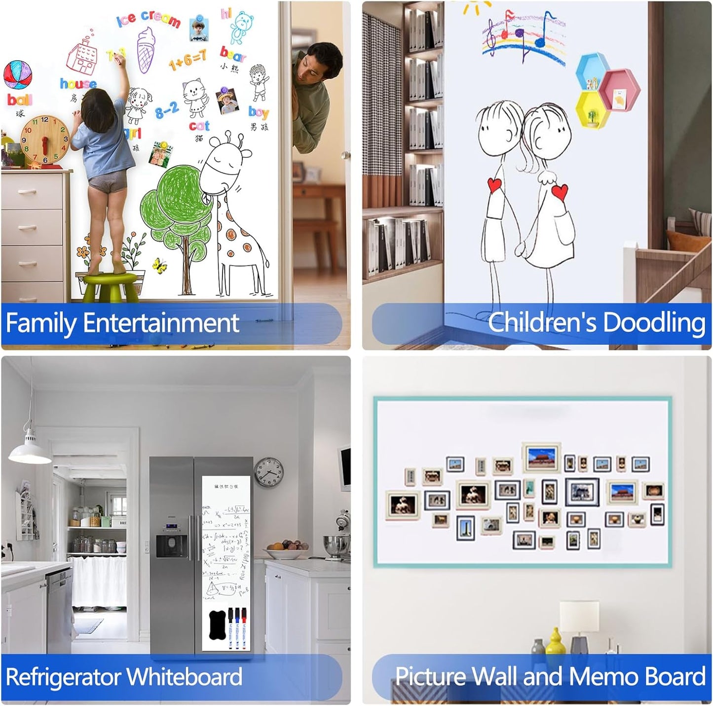 Magnetic Dry Erase Whiteboard Paper with Adhesive, 78" x 39" White Board Film for Wall, Easy to Write and Clean Dry Erase Board for Office, Classroom, Home, Include Marker, Magnetic Eraser and Magnets