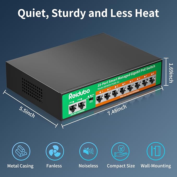 10-Port Gigabit Managed PoE Switch, 8 PoE+ Ports@120W - Image 7