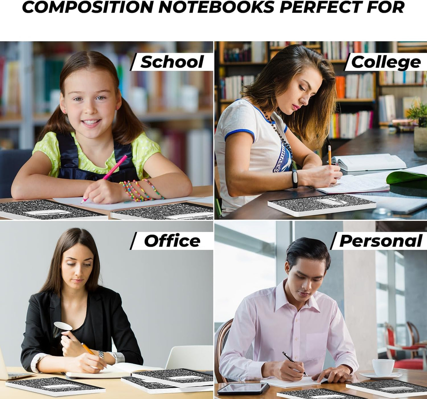5000 Pack (Pallet) Composition Notebooks Bulk, College Ruled, 200 Pages (100 Sheets), 9-3/4 x 7-1/2, Bulk Supplies for School Districts, Black Marble Notebook, 4-7 Days Transit