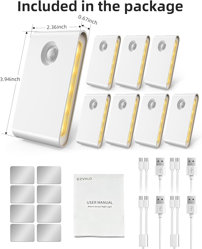 EZVALO 8 Pack Motion Sensor Night Lights Indoor, Rechargeable 1500mAh LED Stair - Image 9