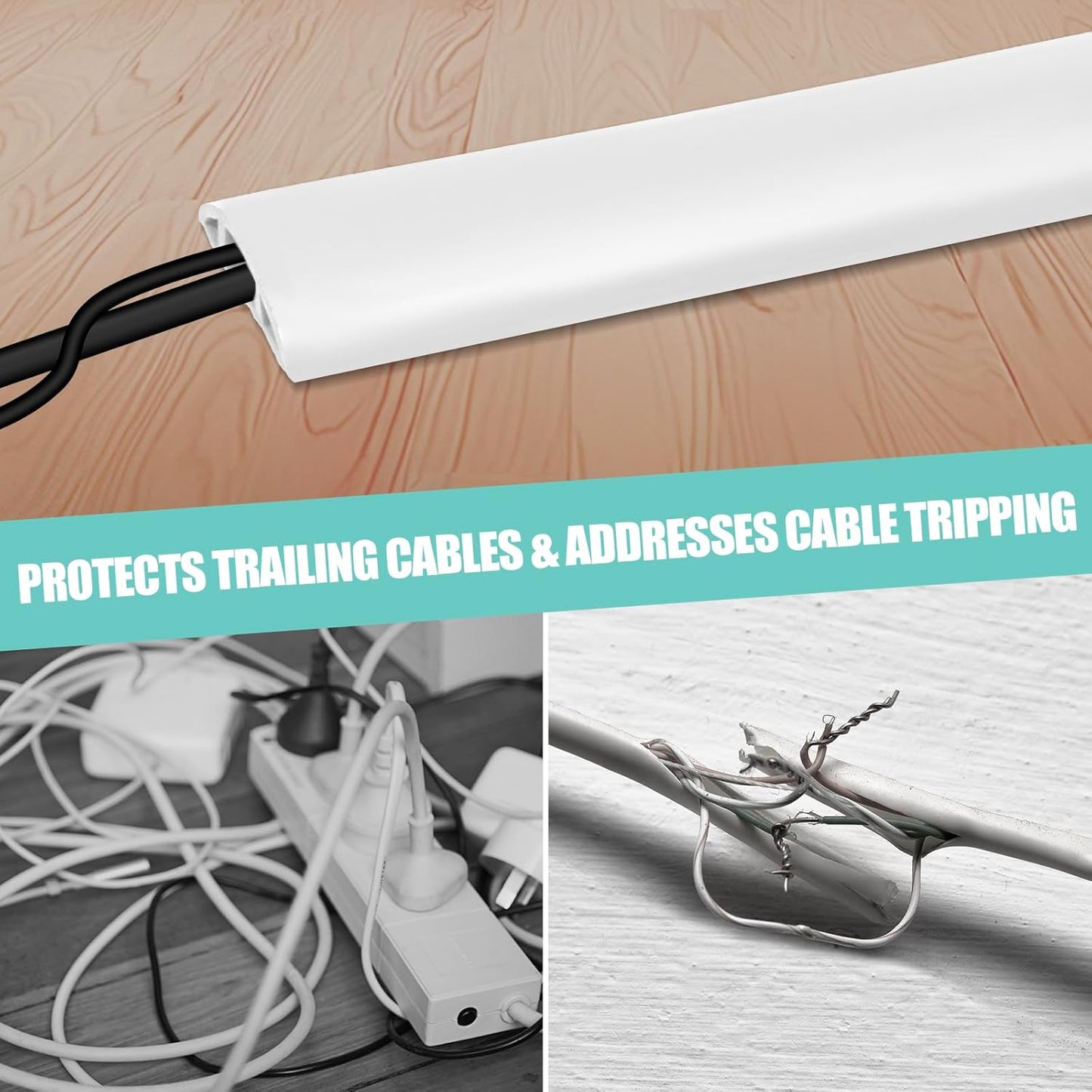Floor Cord Cover Self Adhesive Cord Hider,3.3FT Cable Management, Extension Strip Protector for Wires, Prevent Cable Trips for Offices, Gyms, Exhibitions Cavity:0.39"(W) x 0.27"(H) White