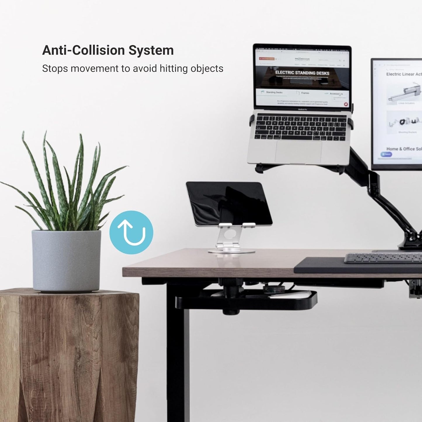 Progressive Desk Stand Up Height Adjustable Electric Standing Desk - 48" x 30" with Dual Motor, 3 Stages Sit Stand Table - Ebony Oak, White Frame