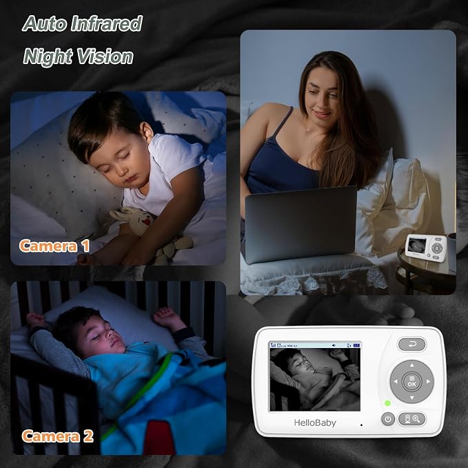 HelloBaby Monitor with 2 Cameras, 2.4'' Portable Travel Screen Baby Monitor No - Image 8