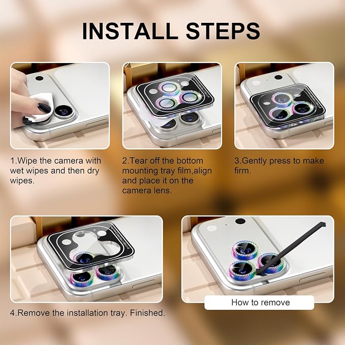 Misea Compatible for iPhone 17 Pro/iPhone 17 Pro Max Camera Lens Protector Bling - Image 7