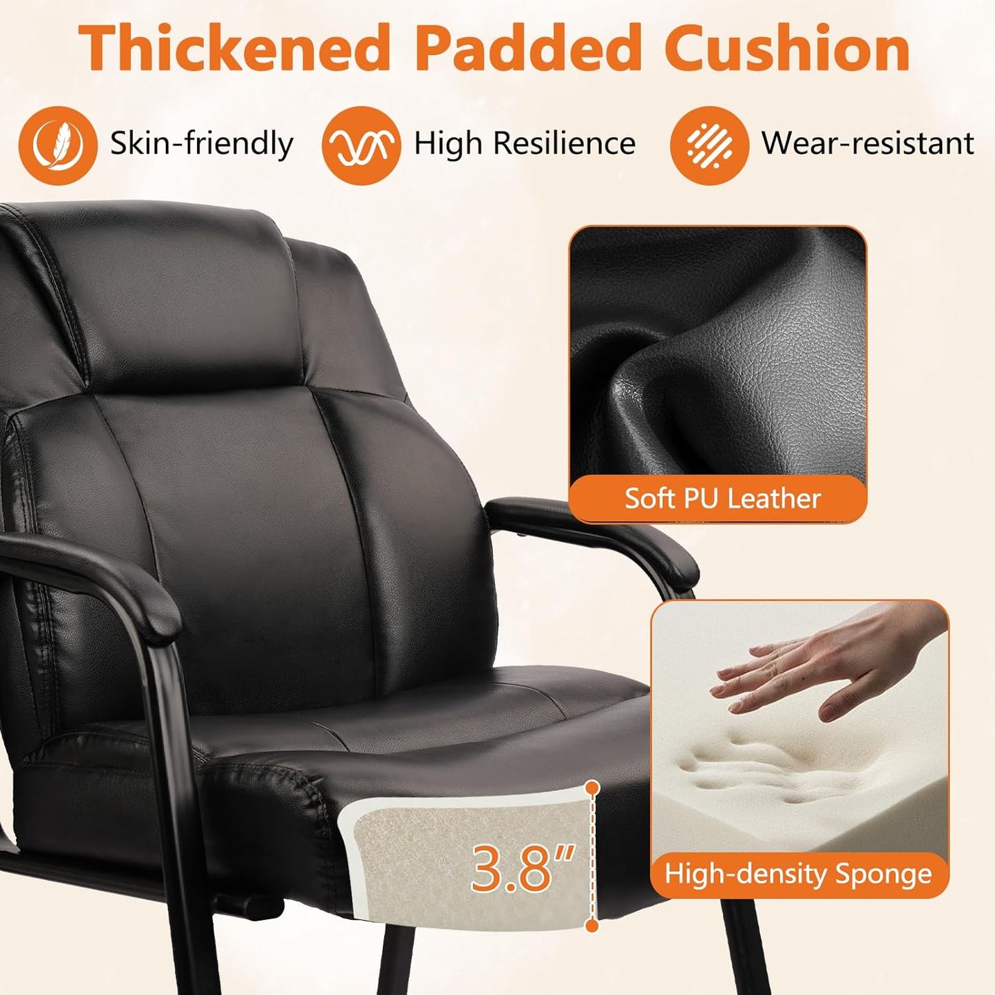 CLATINA Big & Tall 500 lb. Guest Chair, Leather Reception Chairs with Padded Arm Rest for Waiting Room Office Home and Meeting Conference-Black, 4 Pack