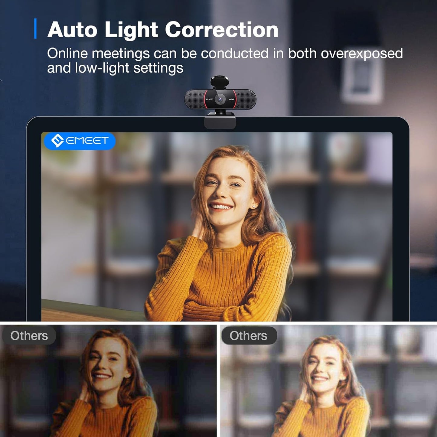 EMEET C960 4K Webcam with Tripod, 4K UHD Sony Sensor, 3 Adjustable Height Mini Tripod w/Privacy Cover, PDAF Auto Focus, Dual Noise-Cancelling Mics, Auto Light Correction, Perfect for Online Meetings