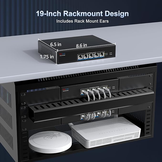 5-Port 10G RJ45 Ethernet Switch Unmanaged, VunLink 10GBase-T Network Switch - Image 7