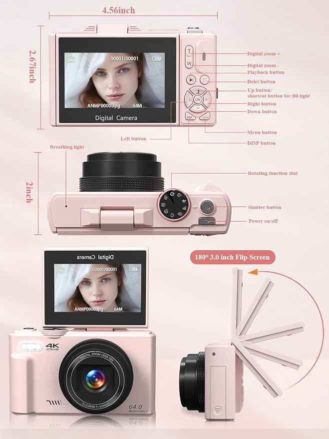 4K Digital Camera for Photography, 64MP Vlogging Camera for YouTube, WiFi Vlog - Image 8