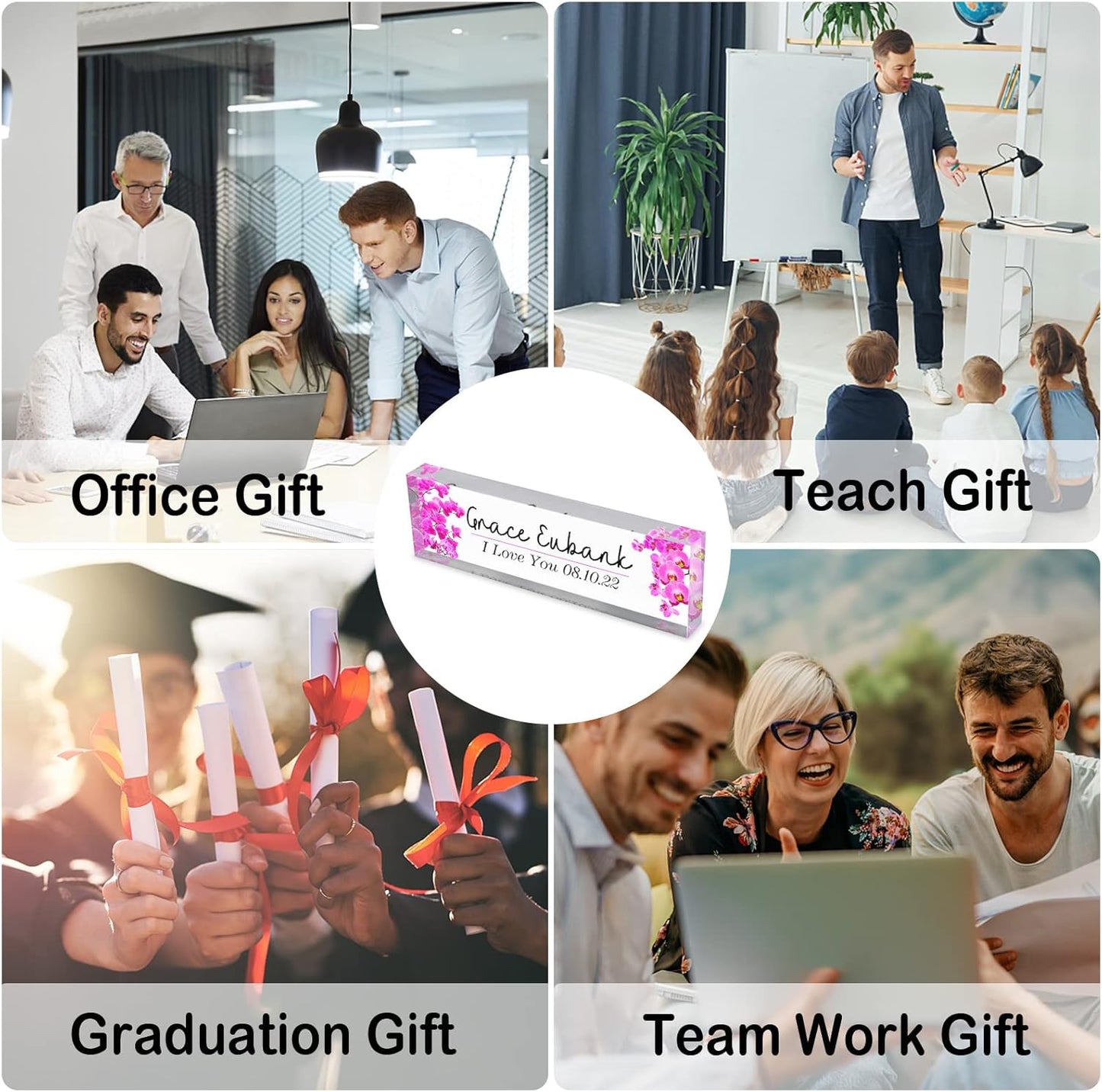 Desk Name Plate Personalized Custom Name Plaque sign for Desks Office Customized Desk Plate Acrylic Block Decor Gift 8x2.5 inch