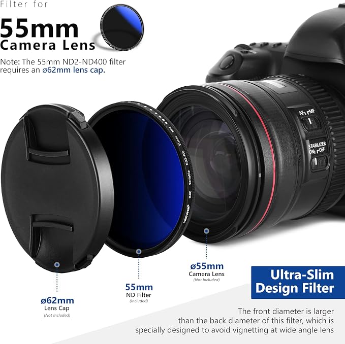 NEEWER 55mm Variable ND Filter ND2-ND400, Neutral Density Filter, Water and - Image 9