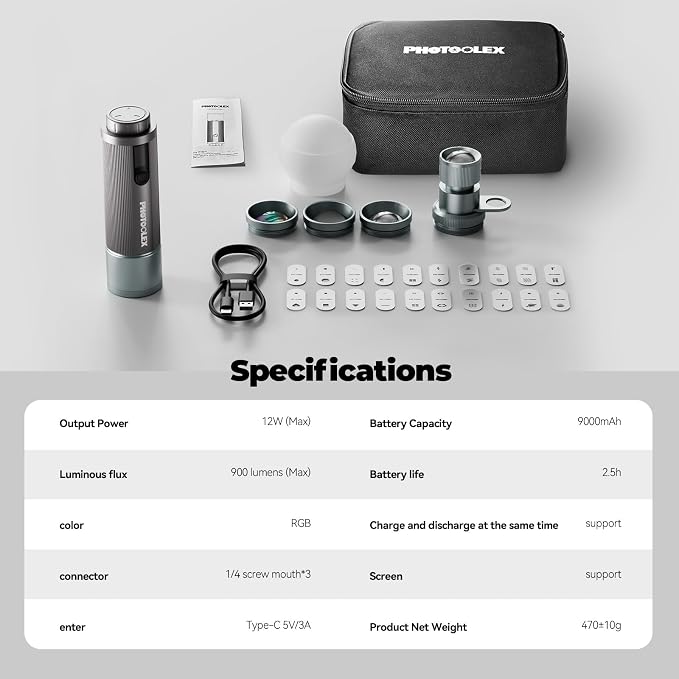 PHOTOOLEX PRO 12W Portable RGB Photography Spotlight, 360 ° Full Color - Image 9