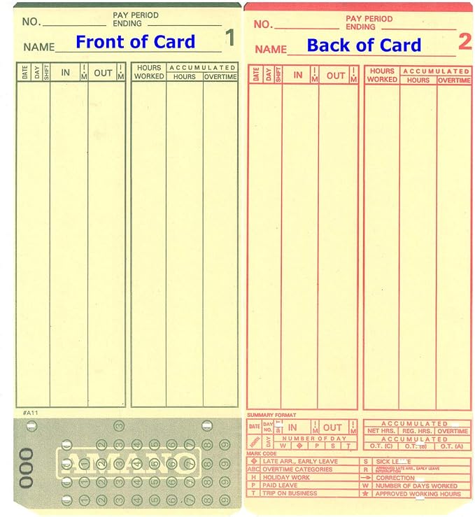 Amano MJR-7000 and MJR-8000 Time Clock Cards, 000-099 Number Series by COMPUMATIC
