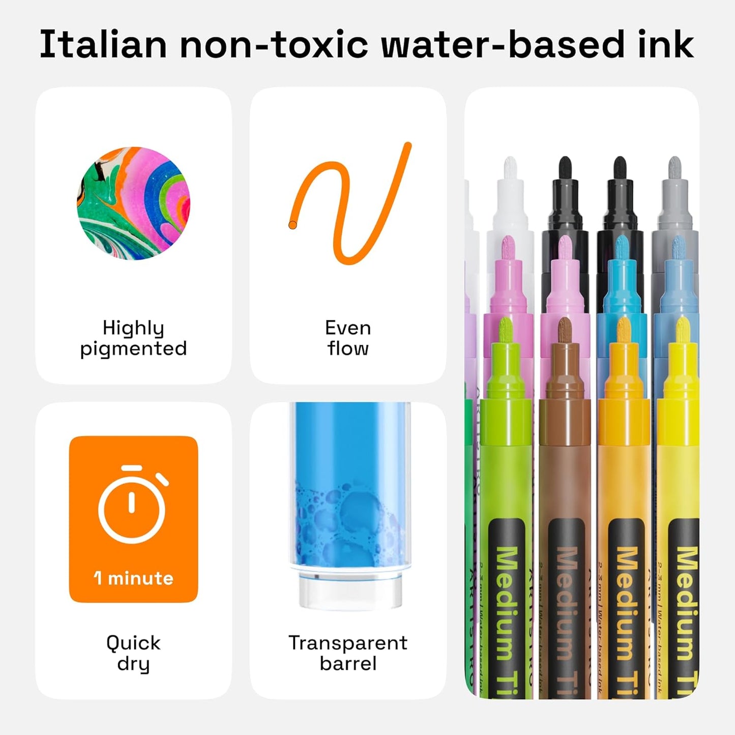 ARTISTRO - Fabric Paint pens and Paint Markers – Permanent Fabric Decorating Pens for Clothes, Canvas, and DIY Crafts (30 Medium Tip)