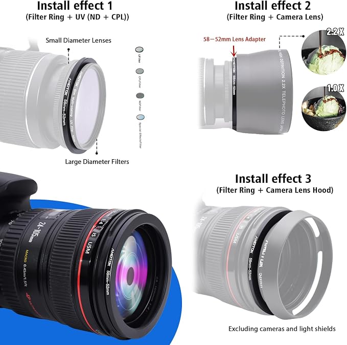 58mm Lens to 52mm Camera Filters Ring Compatible All 58mm Camera Lenses to 52mm - Image 5