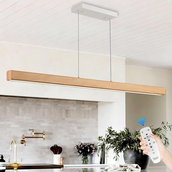 39" Linear Pendant Light Wood Grain Led Linear Pendant Light Fixtures Ceiling - Image 8