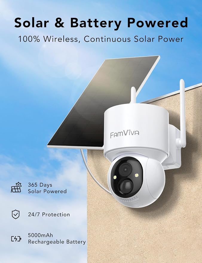 2K Solar Security Cameras Wireless Outdoor, 360°PTZ Battery Powered Cameras - Image 8