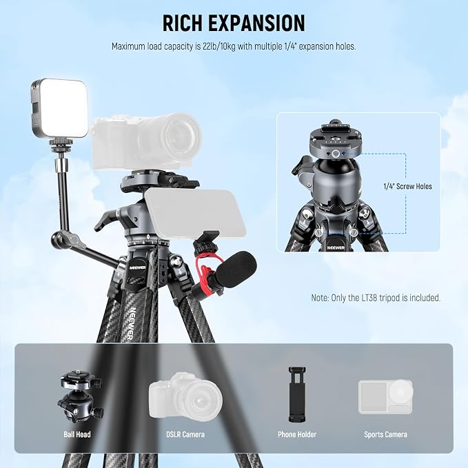 NEEWER LITETRIP LT38 61" Travel Tripod Carbon Fiber - Image 6