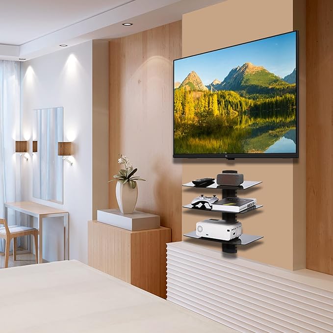 WALI Floating TV Shelf, 3 Tier Glass Projector Shelf - Image 8