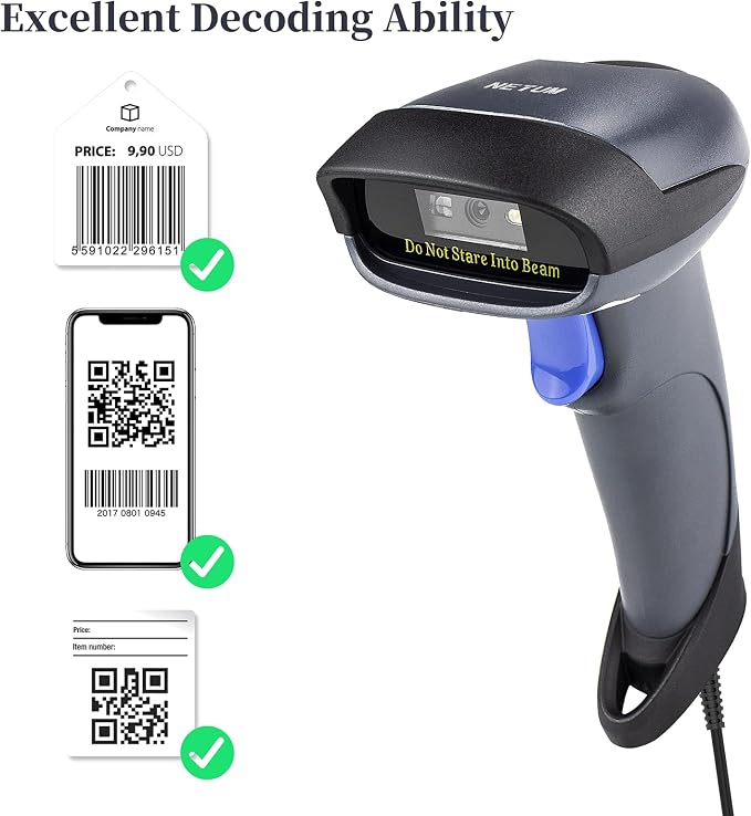 NETUM 2D Barcode Scanner with Stand USB 2.0 Wired QR Code Imager Automatic - Image 6