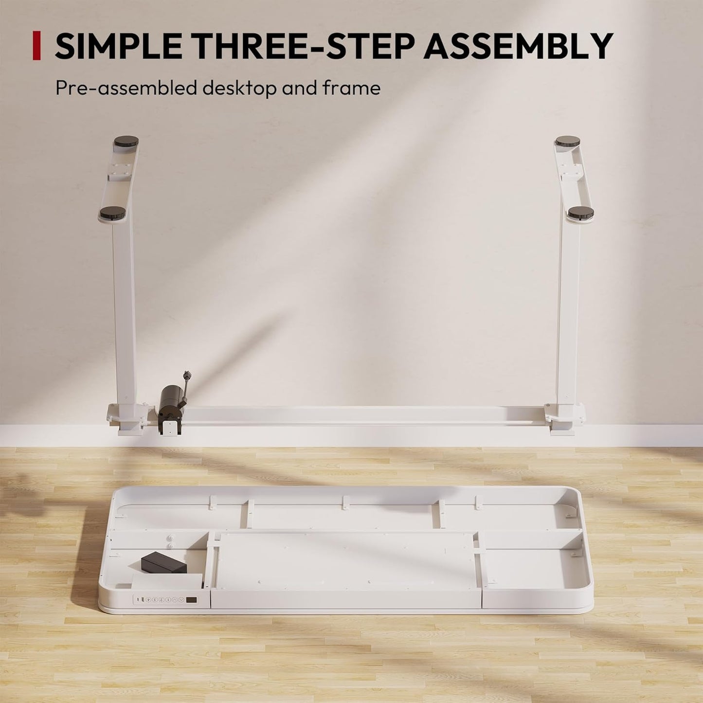 Standing Desk with Drawer, Electric Height Adjustable Home Office Desk with Storage & USB Ports, 48 inch White Wood Tabletop/White Frame