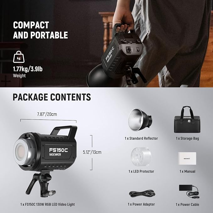 NEEWER 130W RGB LED Video Light APP/2.4G Control 17 Effects, 2500-7500K - Image 9