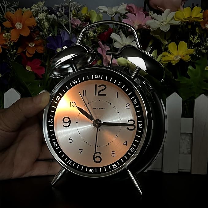 Peakeep Loud Alarm Clock for Heavy Sleepers Adults, Metal 4.5" Twin Bell - Image 6
