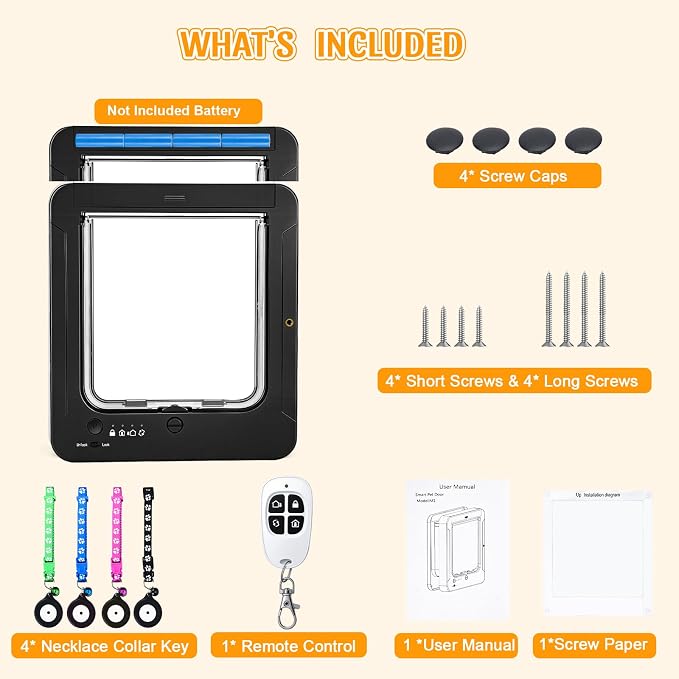 Smart Cat Door with 4 Collar Sensor Key, RFID Electronic Cat Door Collar - Image 7