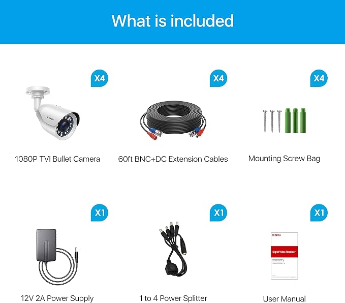ZOSI 4 Pack HD-TVI 1920TVL 1080p Home Security Camera Outdoor Indoor, - Image 9