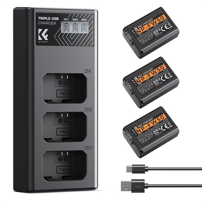 K&F CONCEPT 3-Pack NP-FW50 Battery and Upgraded 3-Slot ZV-E10 Battery Charger - Image 8