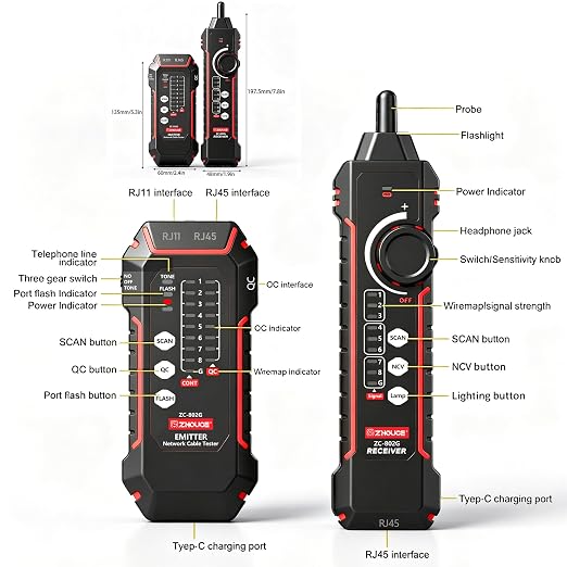 Network Cable Tester, RJ45/RJ11 Wire Tracer and Line Finder, Tone Generator - Image 9