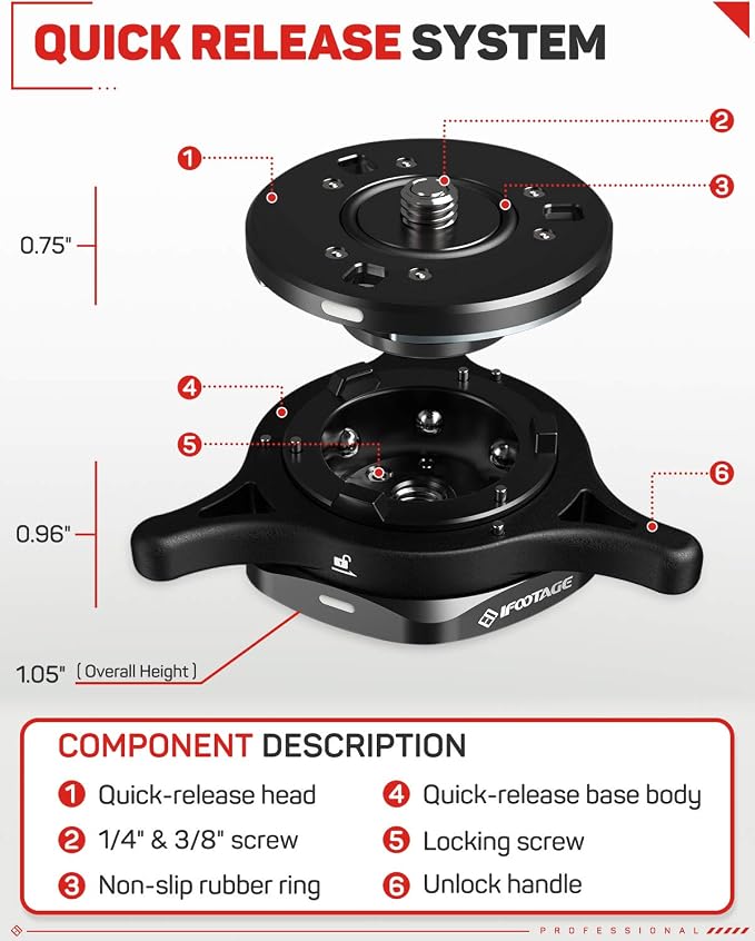 IFOOTAGE Quick Release Plate Seastar Q1S, Upgrade Camera Quick Connect Tripod - Image 7