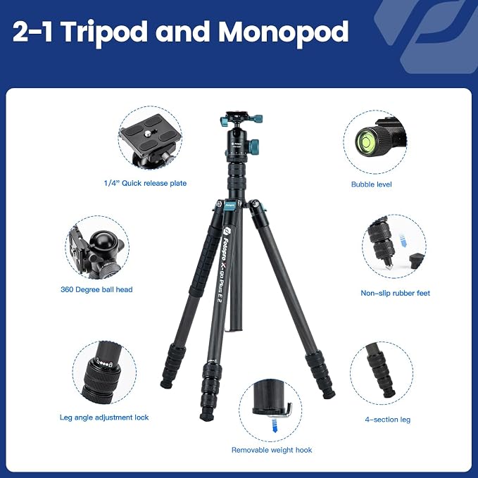 Fotopro 73" Carbon Fiber Tripod - Image 7