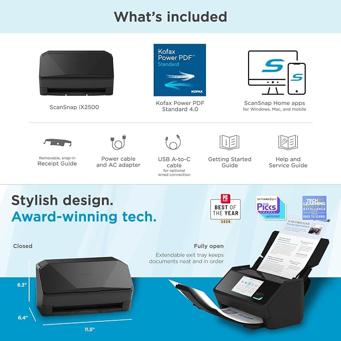 ScanSnap iX2500 Wireless or USB High-Speed Cloud Enabled Document, Photo & - Image 7
