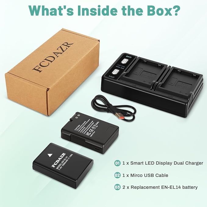 EN-EL14 EN-EL14a Battery and Dual LED Charger Compatible - Image 7