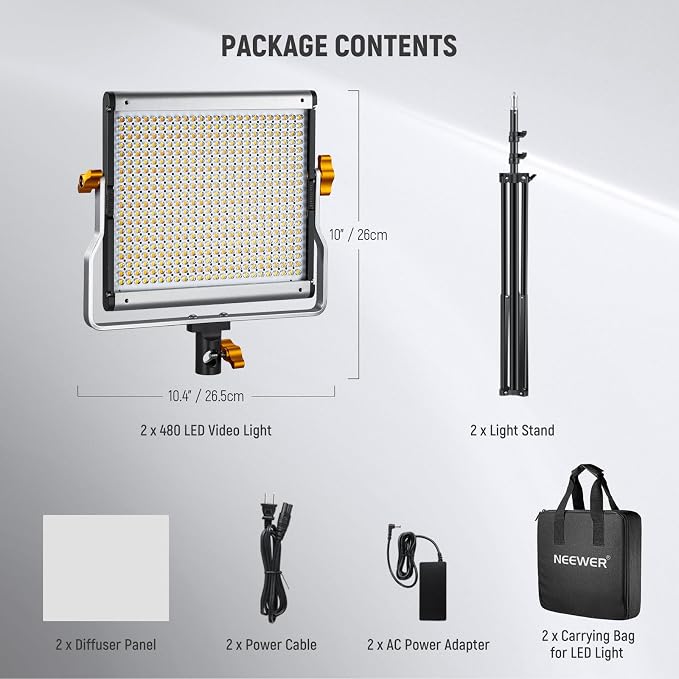 Neewer 2 Packs Dimmable Bi Color 480 LED Video Light Kit, 3200~5600K CRI 96+ - Image 7
