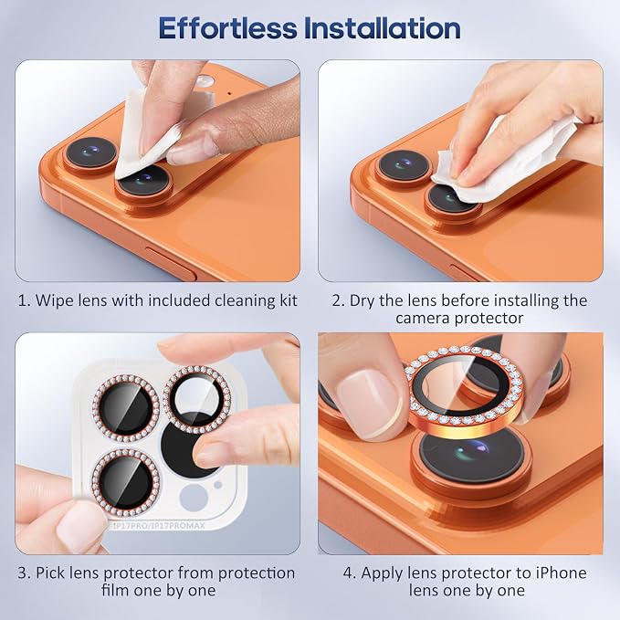 for iPhone 17 Pro / 17 Pro Max Camera Lens Protector Bling, Individual Diamond - Image 7