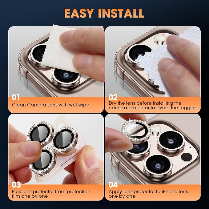 for iPhone 16 Pro/16 Pro Max Camera Lens Protector Bling Individual Metal - Image 7