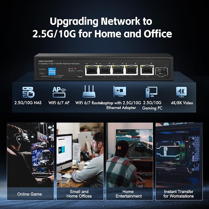 6 Port 2.5G PoE Managed Switch, 10G SFP+ Slot, IEEE802.3af/at 100W, Support - Image 8