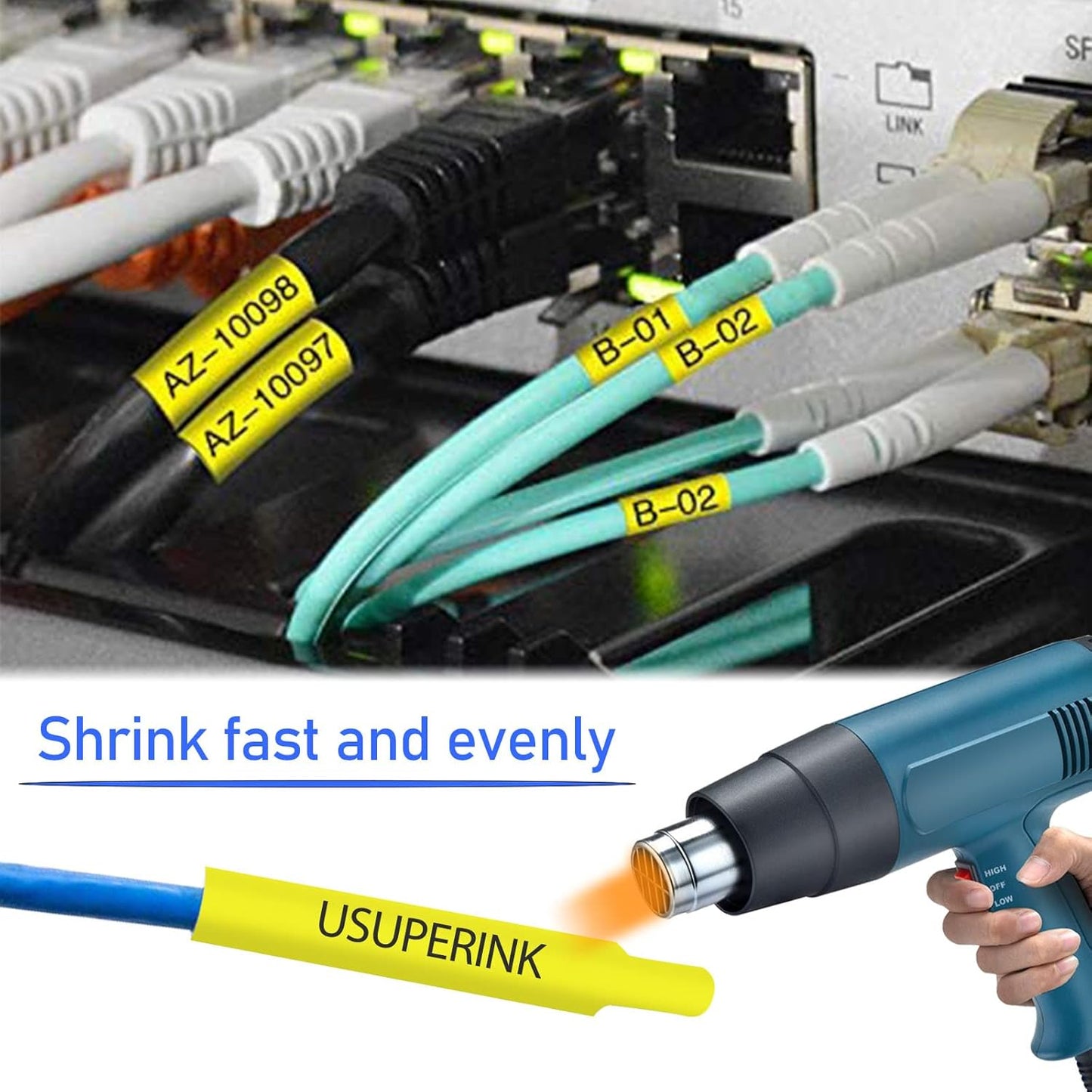 10 Pack Compatible for Brother P-Touch HSe-651 HSe651 HS-651 HS651 Black on Yellow 23.6mm 0.92'' Heat Shrink Tubing Label Tape for Wire Cable use in PT-P900 D800W P710BT P700 Label Printer